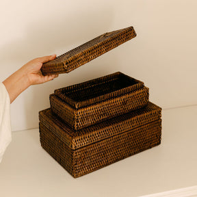 Small Rectangular Rattan Storage Box with Lid