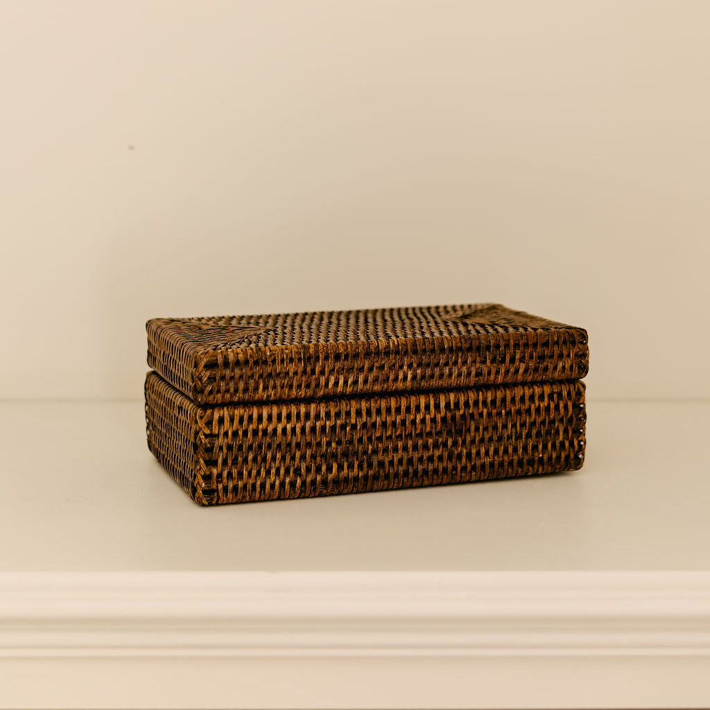 Small Rectangular Rattan Storage Box with Lid