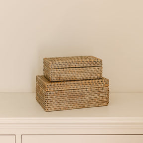 Small Rectangular Rattan Storage Box with Lid
