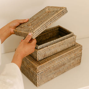 Small Rectangular Rattan Storage Box with Lid