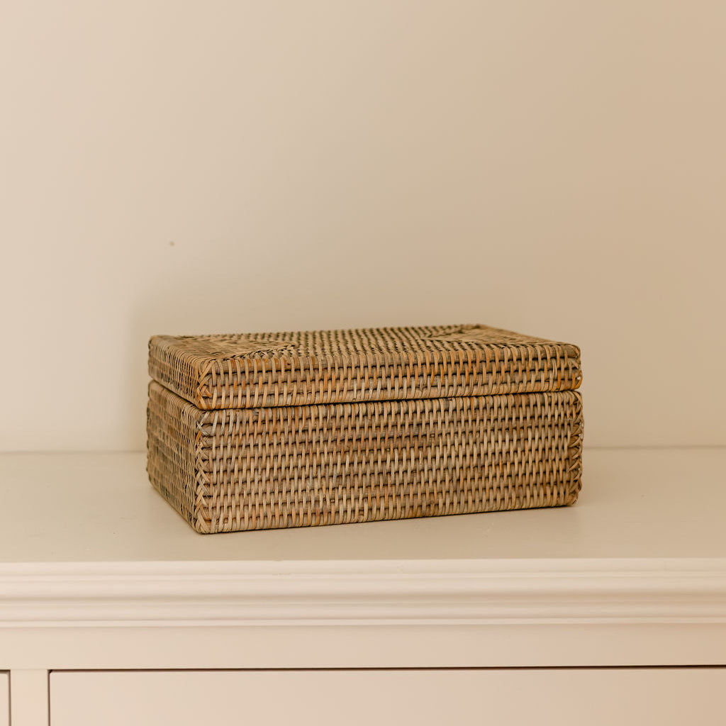 Small Rectangular Rattan Storage Box with Lid
