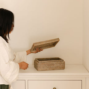 Small Rectangular Rattan Storage Box with Lid