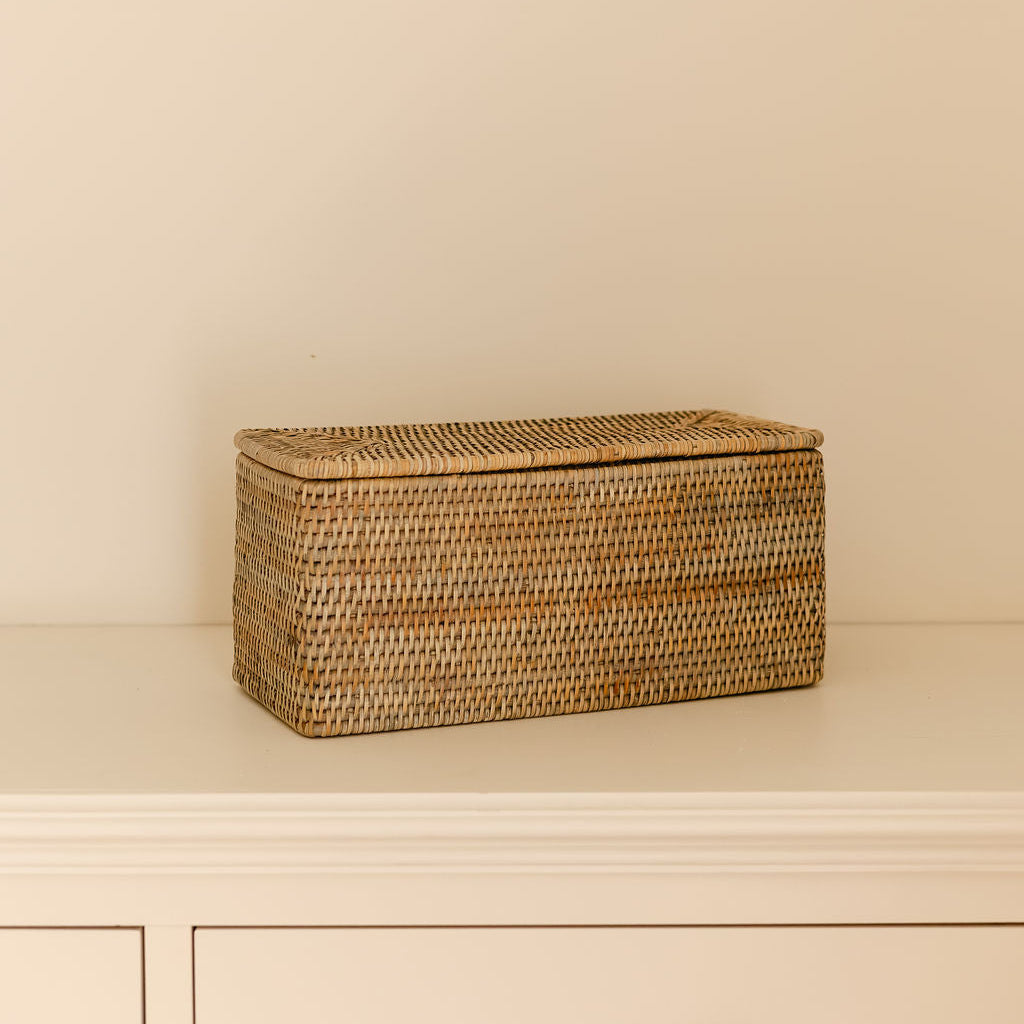 Rattan small  Rectangular Storage Basket with Lid