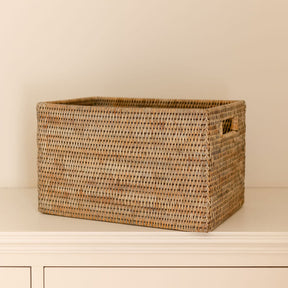Rattan Large Rectangular Storage Basket with Inset Handles