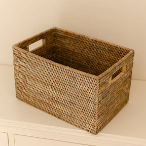 Rattan Large Rectangular Storage Basket with Inset Handles