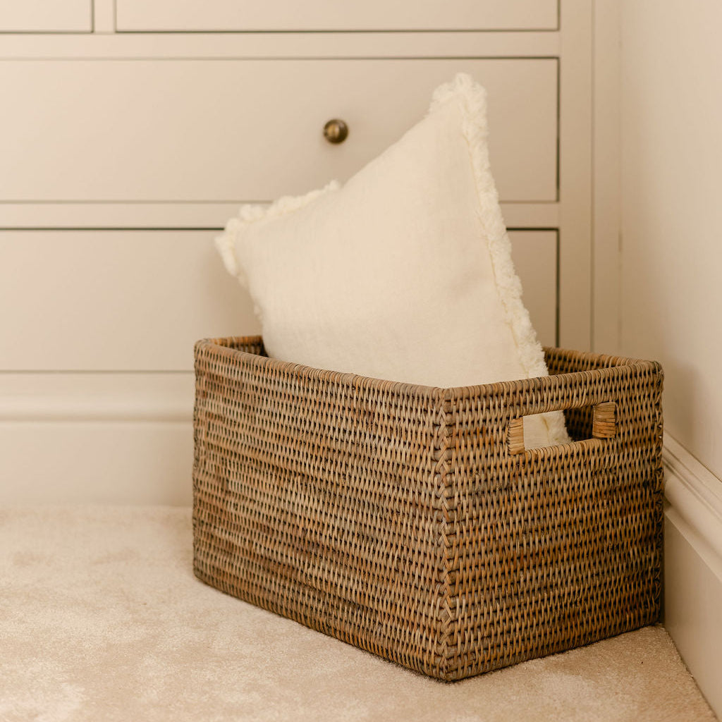Rattan Large Rectangular Storage Basket with Inset Handles