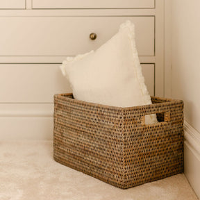 Rattan Large Rectangular Storage Basket with Inset Handles