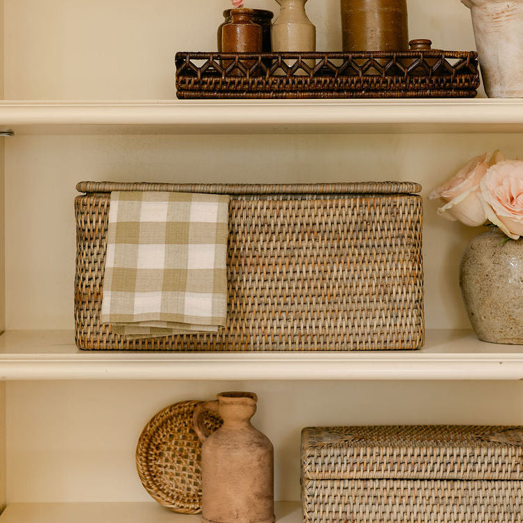 Rattan small  Rectangular Storage Basket with Lid