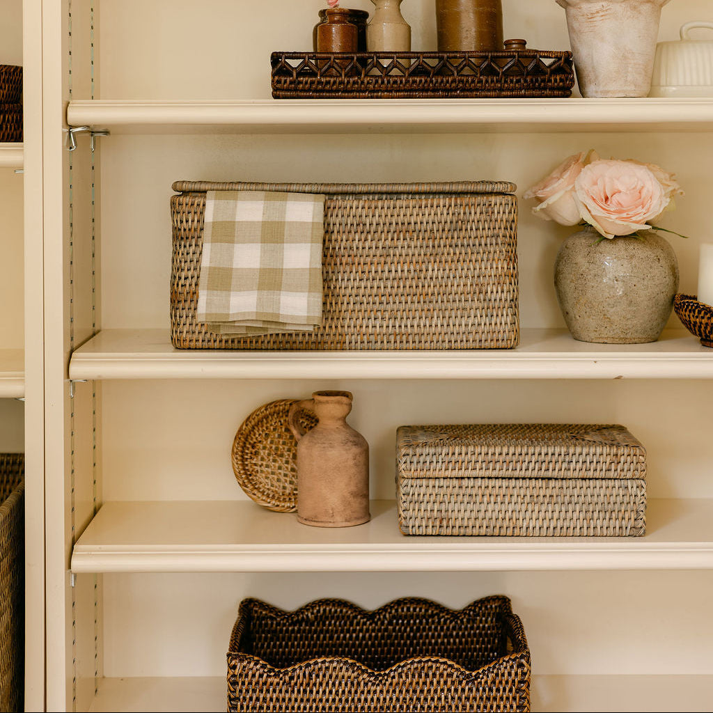Rattan small  Rectangular Storage Basket with Lid