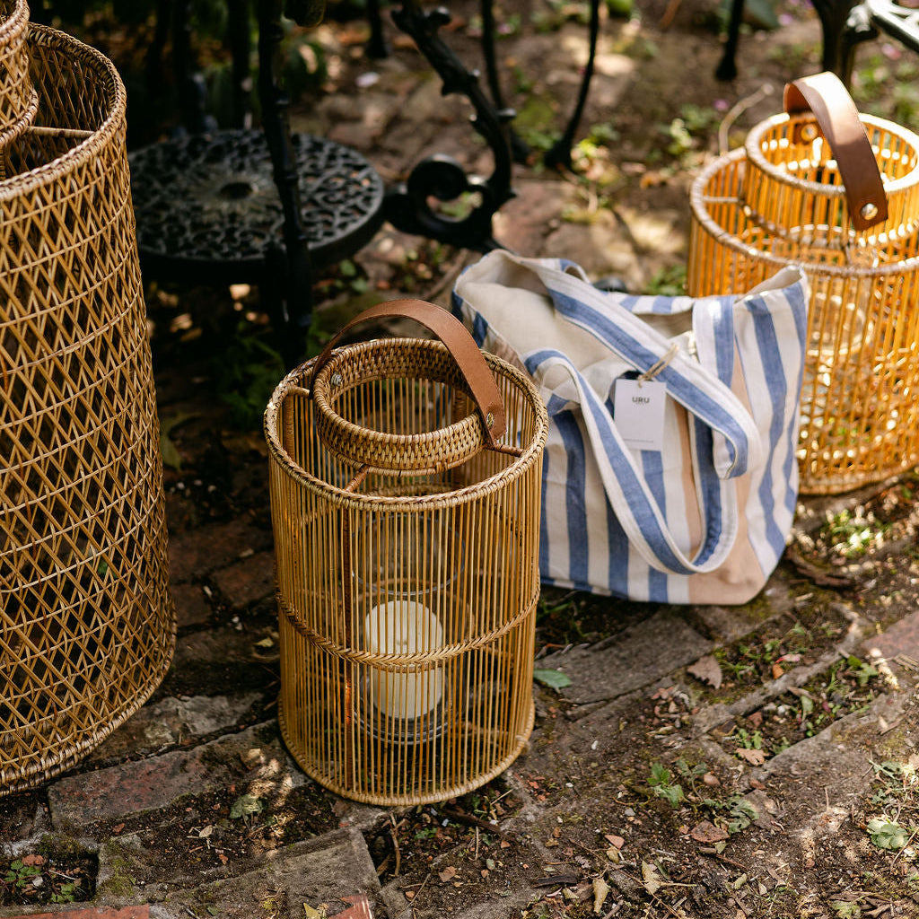 Round  Rattan Lantern with Glass Candle Holder