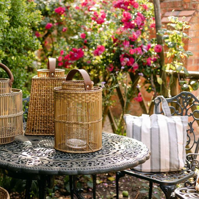 Round  Rattan Lantern with Glass Candle Holder