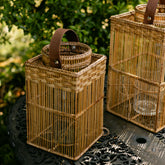 Square Rattan Lantern with Glass Candle Holder