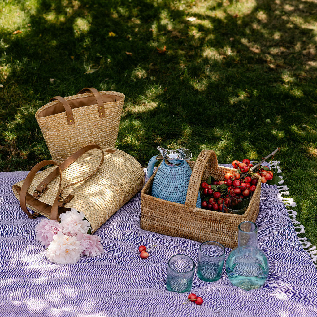 Rectangular Rattan Picnic Basket with handle