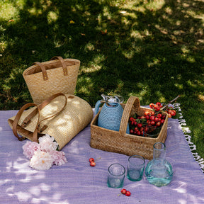 Rectangular Rattan Picnic Basket with handle