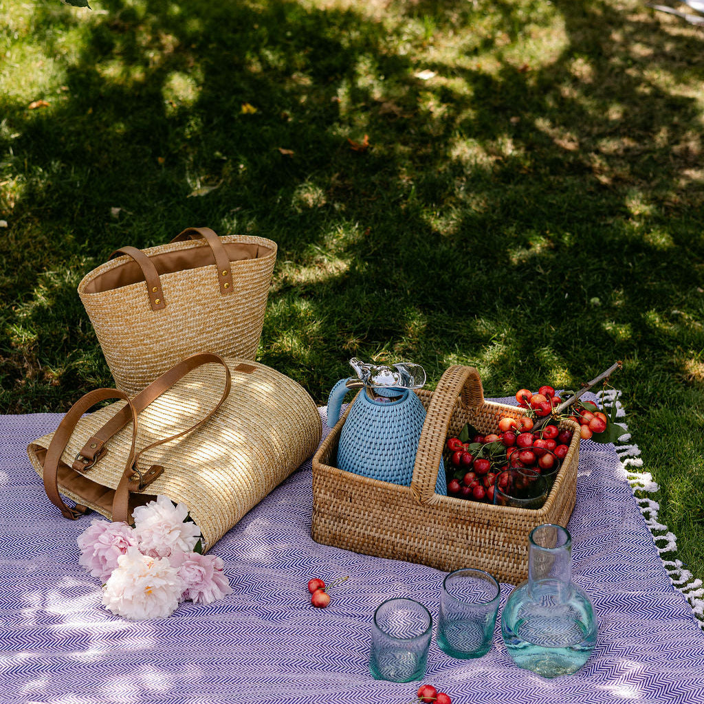 Straw Bag with Genuine Leather Handles