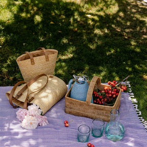 Straw Bag with Genuine Leather Handles