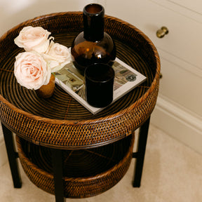 Rattan Two-Tier Coffee & Side Table – Foldable Legs