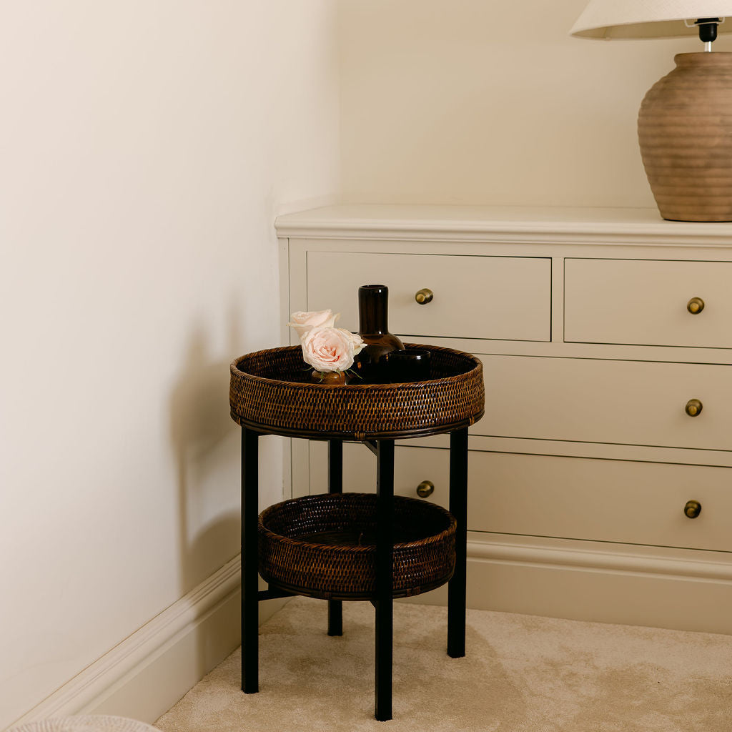 Rattan Two-Tier Coffee & Side Table – Foldable Legs