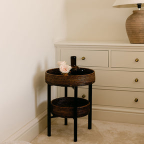 Rattan Two-Tier Coffee & Side Table – Foldable Legs