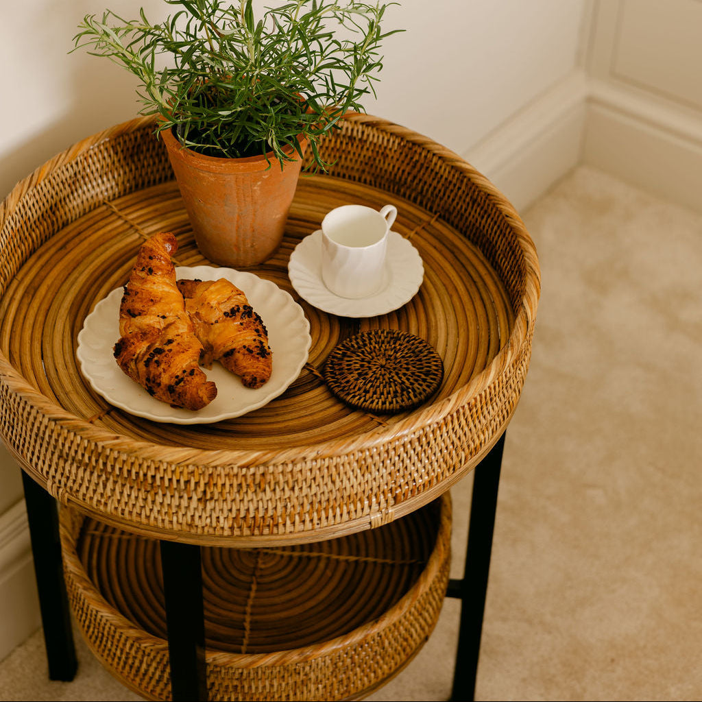Rattan Two-Tier Coffee & Side Table – Foldable Legs
