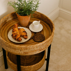 Rattan Two-Tier Coffee & Side Table – Foldable Legs