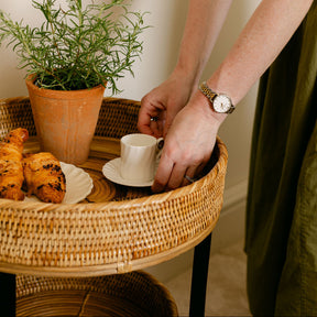 Rattan Two-Tier Coffee & Side Table – Foldable Legs