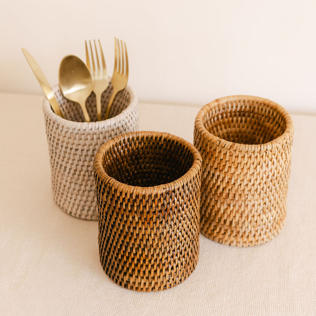 Rattan Brush  Holder/ Cutlery Holder/Pen Pot