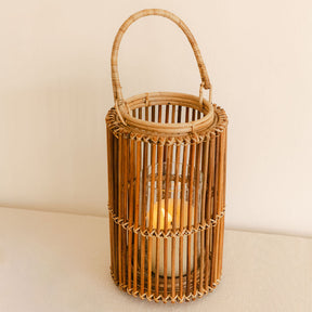 Cylindrical Rattan Lantern with Handle ( with clear glass)