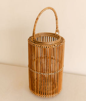 Cylindrical Rattan Lantern with Handle ( with clear glass)