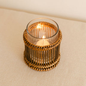 Rainfall Vertical-Weave Rattan Tealight Holder