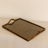 Rattan Rectangular Glass Tray – Cheese & charcuterie board & Serving Tray