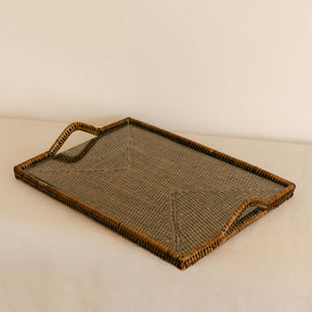 Rattan Rectangular Glass Tray – Cheese & charcuterie board & Serving Tray