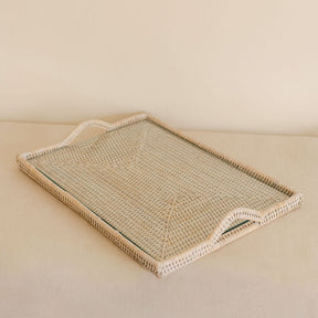 Rattan Rectangular Glass Tray – Cheese & charcuterie board & Serving Tray