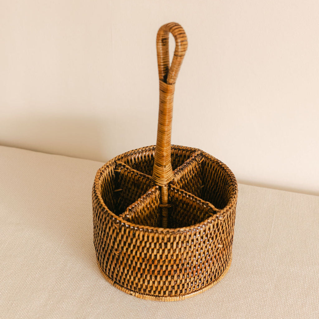 Rattan Round 4 Compartment Organiser Caddy/Condiment