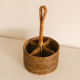 Rattan Round 4 Compartment Organiser Caddy/Condiment