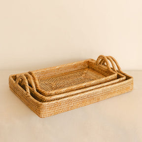 Rattan Rectangular Serving Tray with High Arch Handles