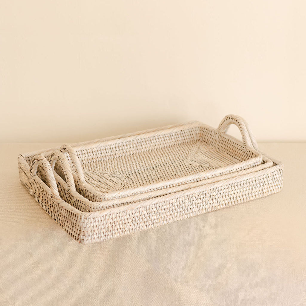 Rattan Rectangular Serving Tray with High Arch Handles