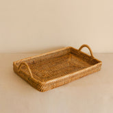 Rattan Rectangular Serving Tray with High Arch Handles