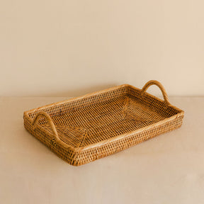Rattan Rectangular Serving Tray with High Arch Handles