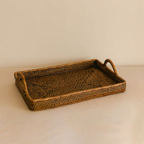 Rattan Rectangular Serving Tray with High Arch Handles