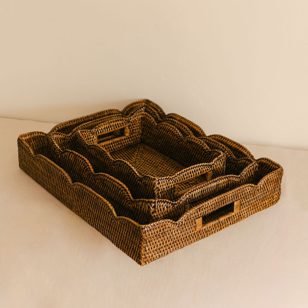 Rattan Rectangular Scallop Tray