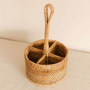 Rattan Round 4 Compartment Organiser Caddy/Condiment