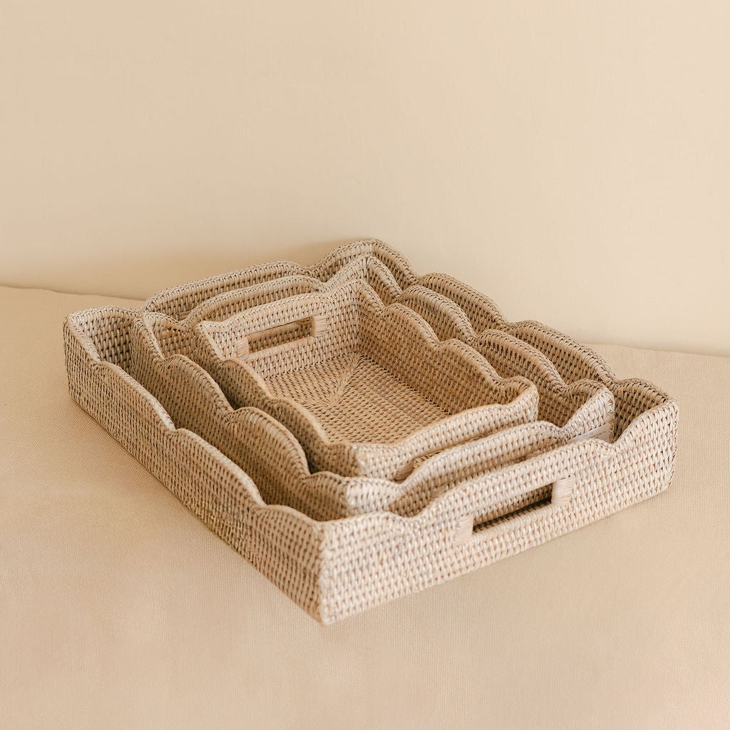 Rattan Rectangular Scallop Tray