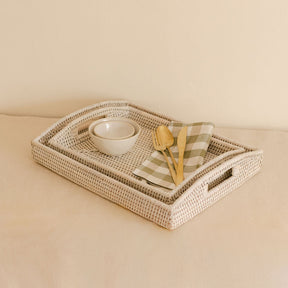 Rectangular Rattan Serving Tray with Cut-Out Handles