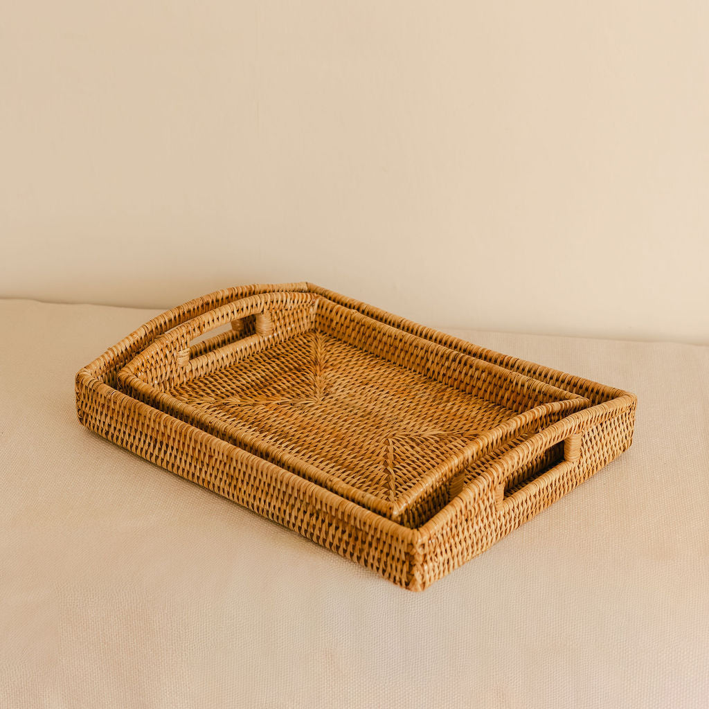 Rectangular Rattan Serving Tray with Cut-Out Handles