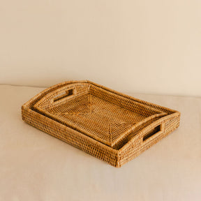 Rectangular Rattan Serving Tray with Cut-Out Handles