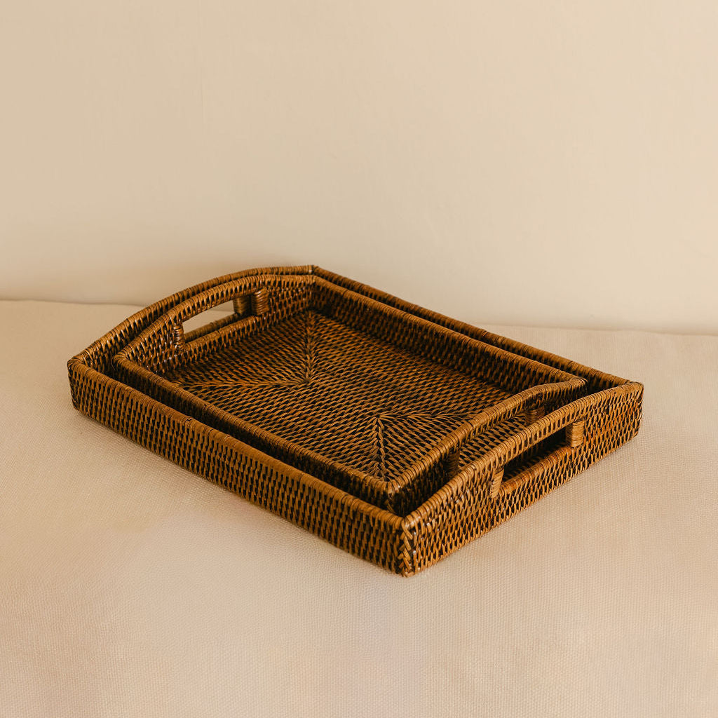 Rectangular Rattan Serving Tray with Cut-Out Handles