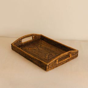 Rectangular Rattan Serving Tray with Cut-Out Handles