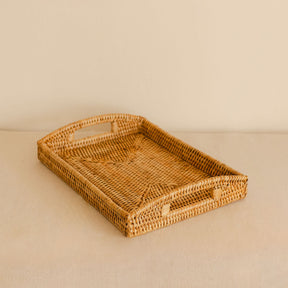 Rectangular Rattan Serving Tray with Cut-Out Handles