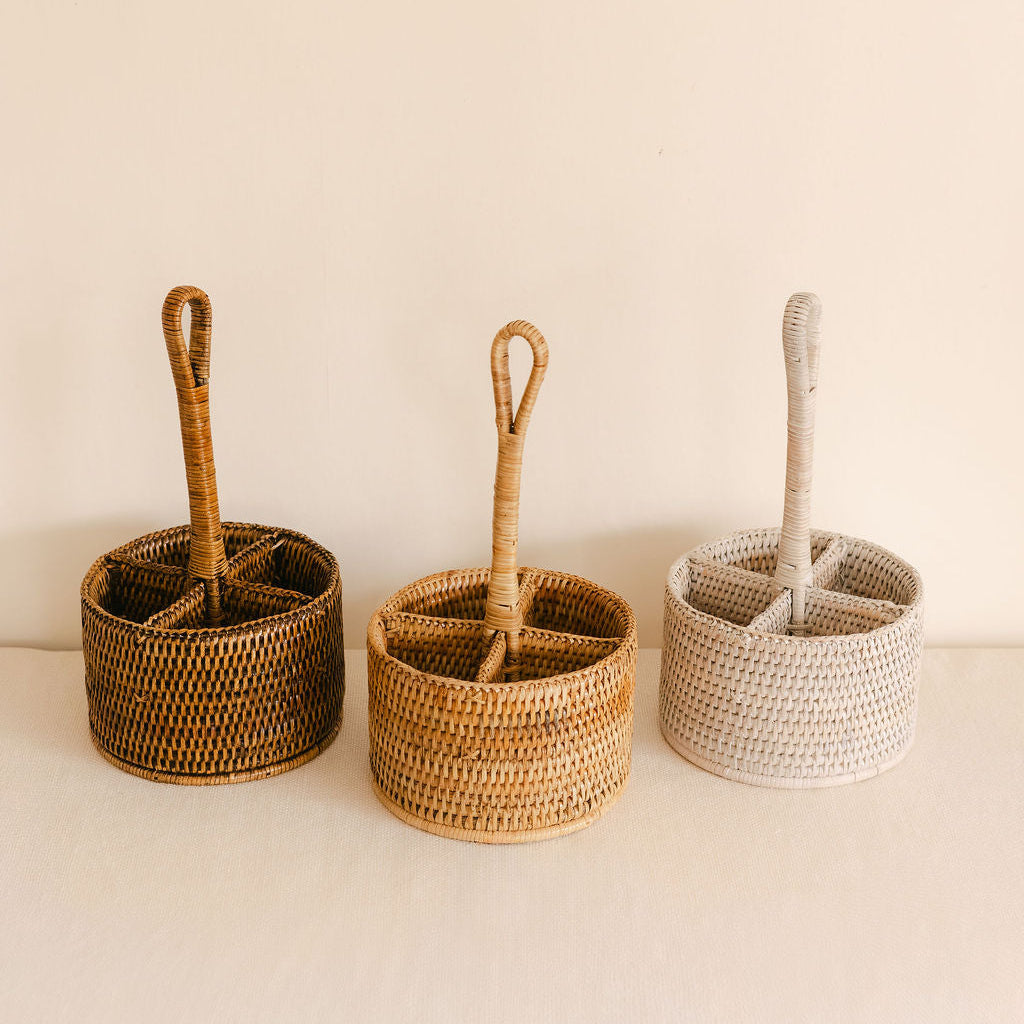 Rattan Round 4 Compartment Organiser Caddy/Condiment